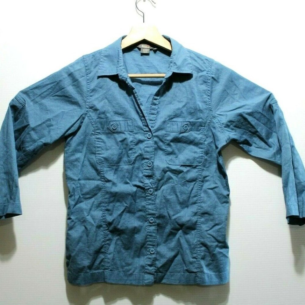 Royal Robbins Womens Medium Cotton Blue Button Down Blouse Shirt